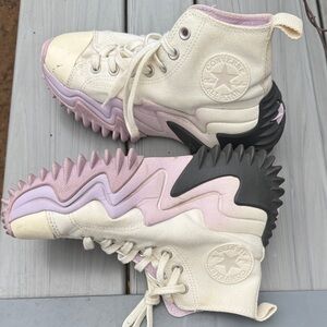 Converse Cream High-Top Sneakers with Pink & Black Sole